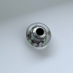 Authentic Pandora Murano Glass Floral Charm Green White S925 ALE